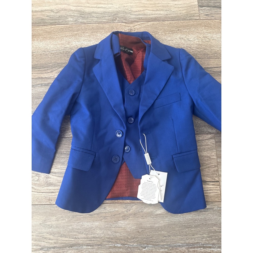 YuanLu Boys Royal Blue 2 Piece Suit Set Blazer and Vest 2T New With Tags